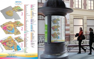 Дизайн поэтажной карты-схема ТРЦ «Европа» с рубрикатором арендаторов