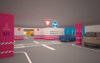 Дизайн навигации в ключевом для движения транспорта узле на подземной автостоянке ТРЦ «Европа»