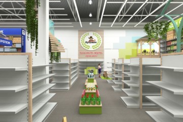 Дизайн интерьера супермаркета «Кузьмич» сделан командой под руководством дизайнера Армена Канаяна