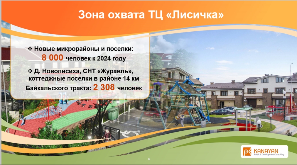 Проект коммерческой недвижимости, Торговый центр «Лисичка» в пригороде Иркутска, разработка концепции торговых центров Канаян