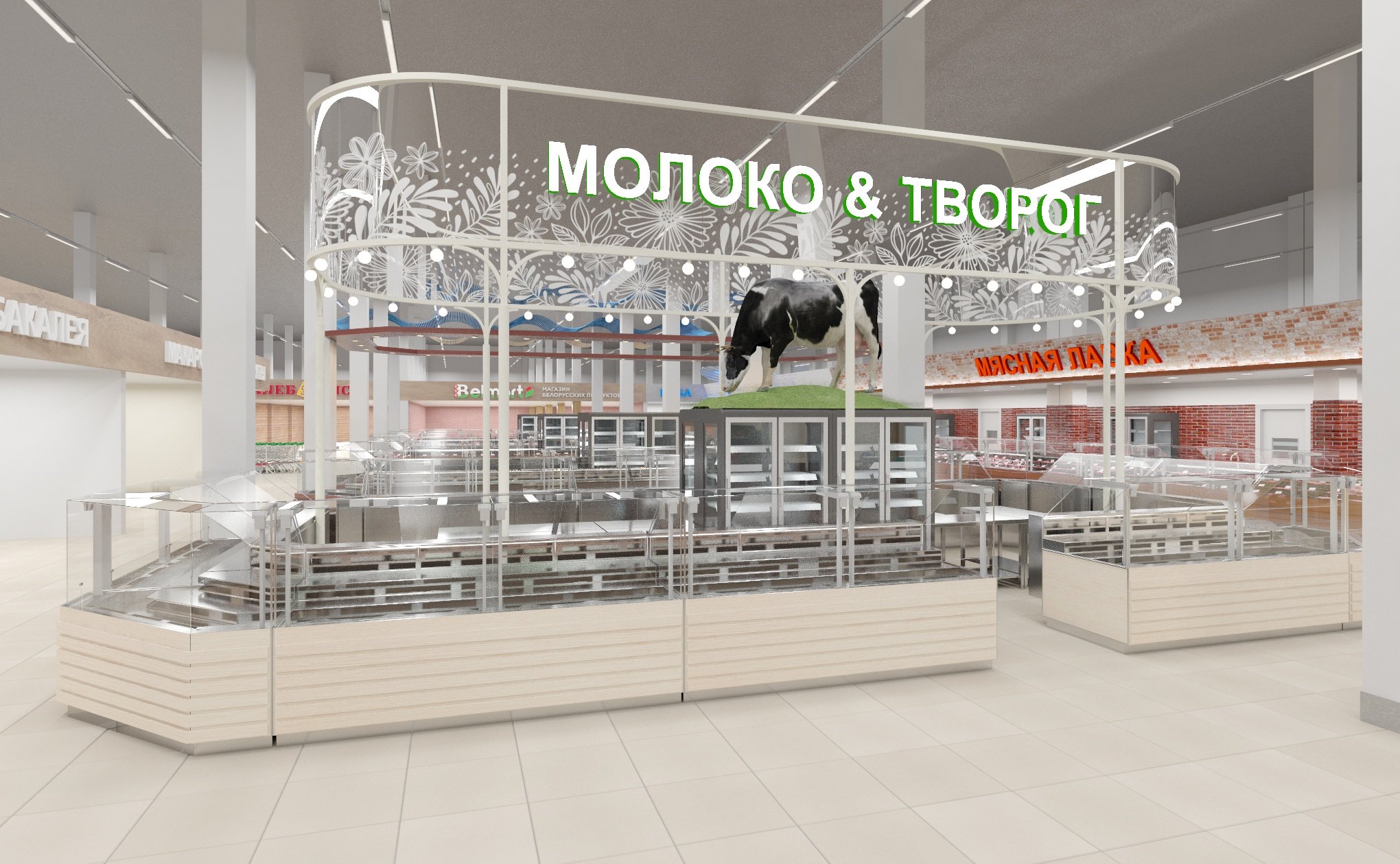 В проекте современного рынка продумана удобная навигация и тематическое зонирование